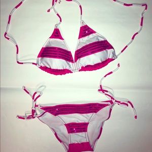 Sequin pink and white stripe 2 piece bikini
